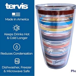 NEW FIESTA TERVIS Tumbler Cup 16oz Clear Multicolored Stripes 6” Tall NWOT